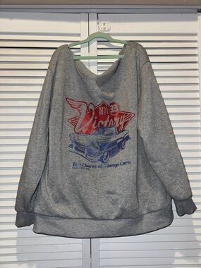 Grey Vintage Car Graphic Sweatshirt - Red & Blue Print